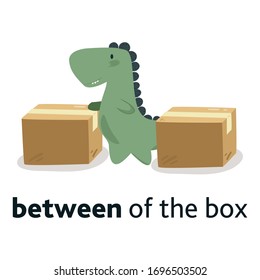 Preposition of a place with a dinosaur. illustration vector