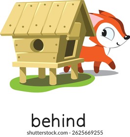 Preposition of place. Fox BEHIND the henhouse
