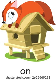 Preposition of place. Fox ON the henhouse
