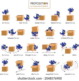 Preposition of place and movement. Bird and box