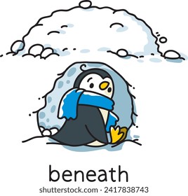 Preposition of place Penguin beneath the snowdrift