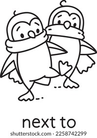 Preposition of place. Penguin next to another one