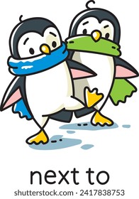 Preposición del lugar. Pingüino junto a otro