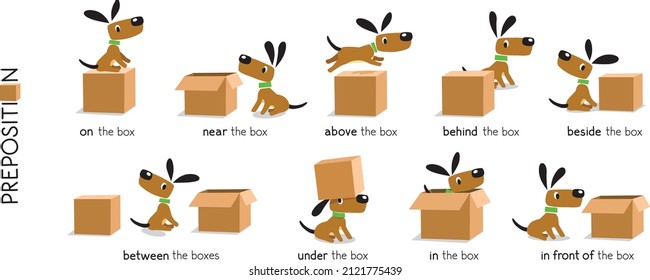 Preposition Place Set Dog Boxes Stock Vector (royalty Free) 2121775439 