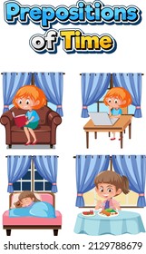 Preposition of time poster design illustration