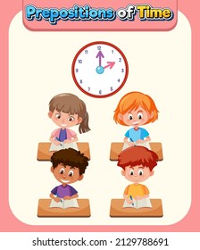 Preposition of time poster design illustration