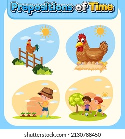 Preposition of time poster design illustration