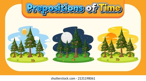 Preposition of time poster design illustration