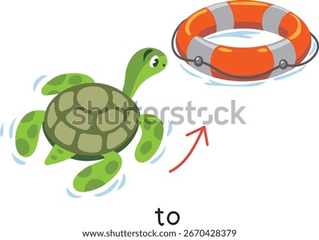 Preposition.. Turtle swim TO the lifebuoy