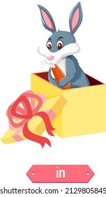 Preposition wordcard with bunny in box illustration