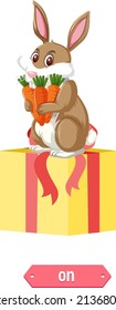 Preposition wordcard design with rabbit on box illustration