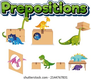 Preposition wordcard with dinosaur and box illustration