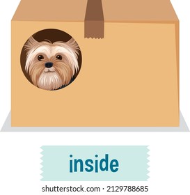 Preposition Wordcard With Dog Inside Box Illustration