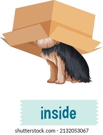 Preposition Wordcard With Dog Inside Box Illustration