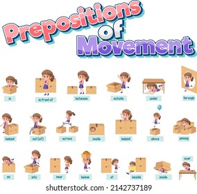 Preposition wordcard with girl and boxes illustration