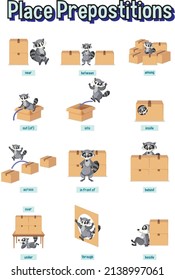 Preposition wordcard with raccoon and box illustration
