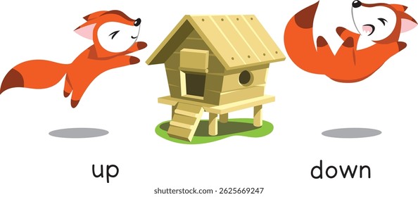 Prepositions. Fox is moving UP and falling DOWN