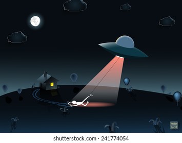 Preposterous abduction by aliens on flying saucer at night