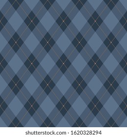 Preppy argyle plaid pattern royal blue repeat oxford check motif. Simple geo diamons all over print block for apparel textile, patchwork fabric, fashion garment, flannel shirt, wrapping cloth, website