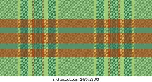 Tejido de Vector de línea, escote de tela. Paño de mesa comprobar patrón textura textil en la paleta de colores verde y naranja.