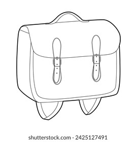 Preppy Backpack backpack silhouette satchel bag. Fashion accessory technical illustration. Vector schoolbag 3-4 view for Men, women, unisex style, flat handbag CAD mockup sketch outline isolated