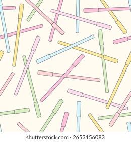 Preppy Coquette Voltar para Escola Vetor Padrão Sem Costura com Girly School Stationery marcadores coloridos em cores Pastel e Estética Retro. Ideal para desenhos de estudantes, papel digital, artigos de papelaria