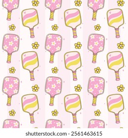 Preppy Coquette Pink Pickleball Paddles Seamless Pattern Isolated on Background.