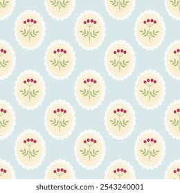 Preppy Blume Rahmen nahtlose Muster. Vektor niedlichen Cartoon handgezeichnet Vintage. Flola im Kreis Ideal für Kinderzimmer, Karte, Verpackung, Textil, Tapete, Hintergrund, Papiergeschenk, Handyhülle.