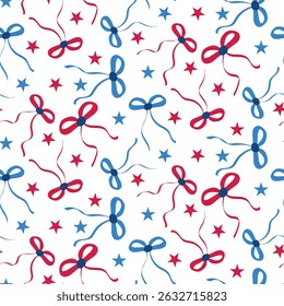 Preppy quarta de julho arcos padrão sem emenda com estrelas em vermelho e azul bandeira americana cores. Para o fundo do dia da independência, tecido, têxtil e decorações 