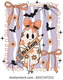 Preppy Halloween Teacher Pencil T shirt Design