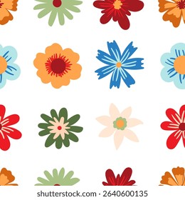 Preppy summer simple flower head seamless pattern. Vivid coquette flower organic petal texture