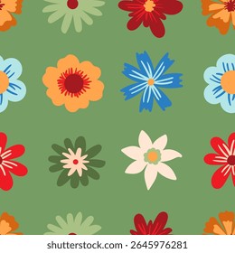 Preppy summer simple flower head seamless pattern. Vivid coquette flower organic petal texture