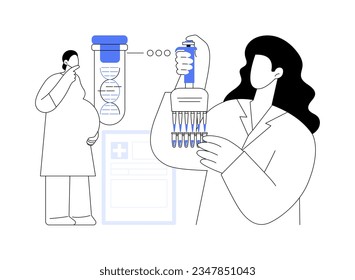 Ilustración vectorial conceptual abstracta de pruebas genéticas previas al embarazo. Trabajador de laboratorio se ocupa de la prueba genética médica previa al embarazo, la detección de portadores, los trastornos hereditarios, la metáfora abstracta.