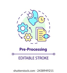 Pre-processing multi color concept icon. Virtual assistant, transformative tools. Data processing. Round shape line illustration. Abstract idea. Graphic design. Easy to use in infographic