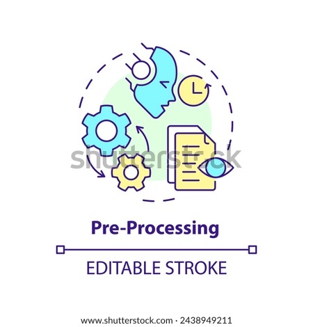 Pre-processing multi color concept icon. Virtual assistant, transformative tools. Data processing. Round shape line illustration. Abstract idea. Graphic design. Easy to use in infographic