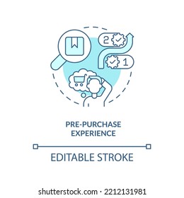 Pre-purchase experience turquoise concept icon. All-round sensory communication abstract idea thin line illustration. Isolated outline drawing. Editable stroke. Arial, Myriad Pro-Bold fonts used