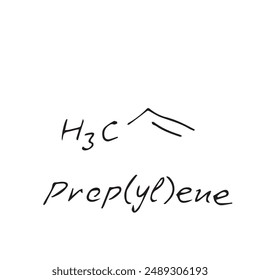 prepylene molecule formula. Hand drawn imitation of prepylene structural model, chemistry skeletal formula, sketchy vector symbol