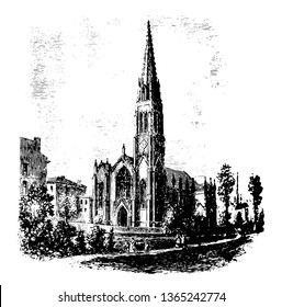 Presbyterian Church Missouri city, Texas vintage line drawing.