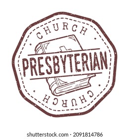 Presbyterian Church Religion Stamp Vintage Vector. Illustration Postmark Religious Clip Art Symbol.