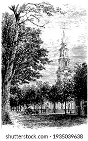 Presbyterian Church, vintage engraved illustration. 