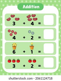 Ilustración de la hoja de cálculo matemática de adición preescolar