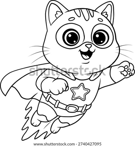 Preschool Animal Coloring Sheet - Supercat Hero in Flight Illustration