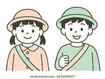 Preschool Boy and Girl Wearing Kindergarten Hats
