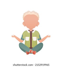 Preschool boy Sits yoga. Isolated. Cartoon style. Vector illustration