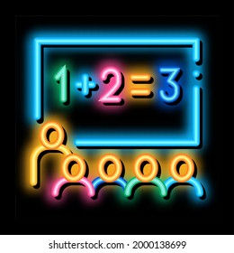 preschool class children education mathematics neon light sign vector. Glowing bright icon preschool class children education mathematics sign. transparent symbol illustration