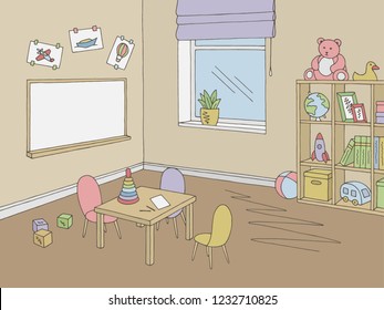 Preschool Classroom Graphic Color Interior Sketch Illustration Vector