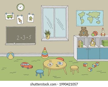 Preschool Classroom Graphic Color Interior Sketch Illustration Vector 