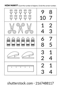 Preschool Color Count Math Practice Worksheet Stock Vector (Royalty ...