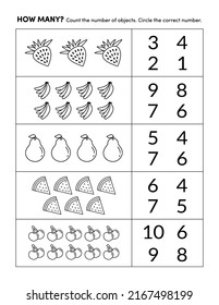 Preschool Color and Count Math Practice Worksheet Early Learning Homeschool Daycare Education Page 14