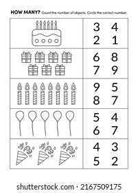 Preschool Color and Count Math Practice Worksheet Early Learning Homeschool Daycare Education Page 22